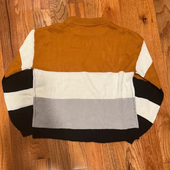 Anna-Kaci Color block Long Sleeve Pullover Sweater w/ Ribbed Cuffs Orange Medium - Picture 3 of 4